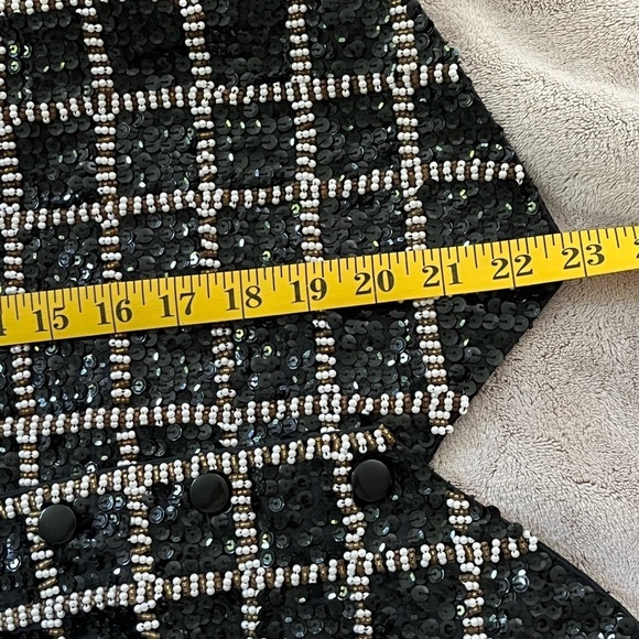 Vintage Theo 90’s Black/Gold/Pearl Checkered Print Sequin Beaded Vest Size M - Picture 12 of 12